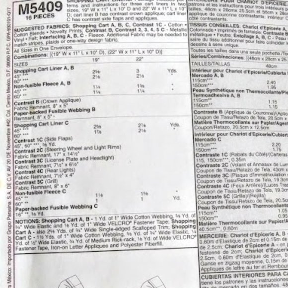 *McCALLS #M5409&M5604*SHOPPING BASKET & HIGH CHAIR COVER*SET OF 2*PRICE IS FIRM - Picture 5 of 9